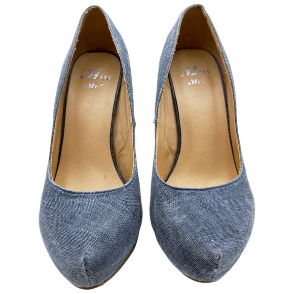 Miss Me Y2K Vintage Spiral Pointed Toe Platform Denim Wooden Stiletto Pump Heels - Picture 2 of 13